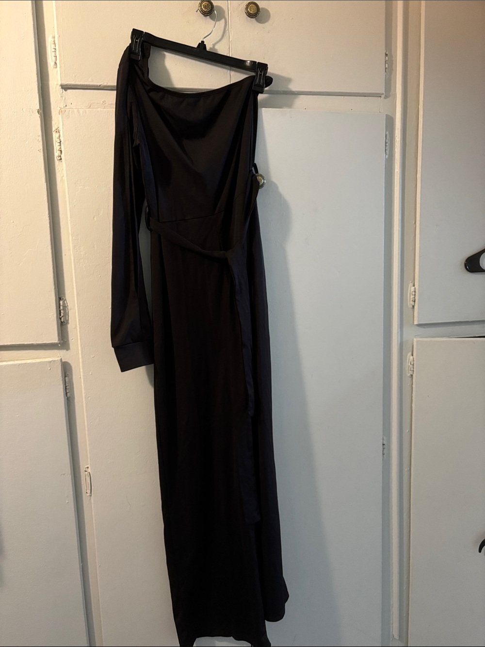 Black Long-Sleeve Wrap Maxi Dress - Women's